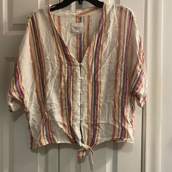 Rails Thea Jewel Stripe Tie Front Linen Blend Top Size XS - Picture 2 of 4